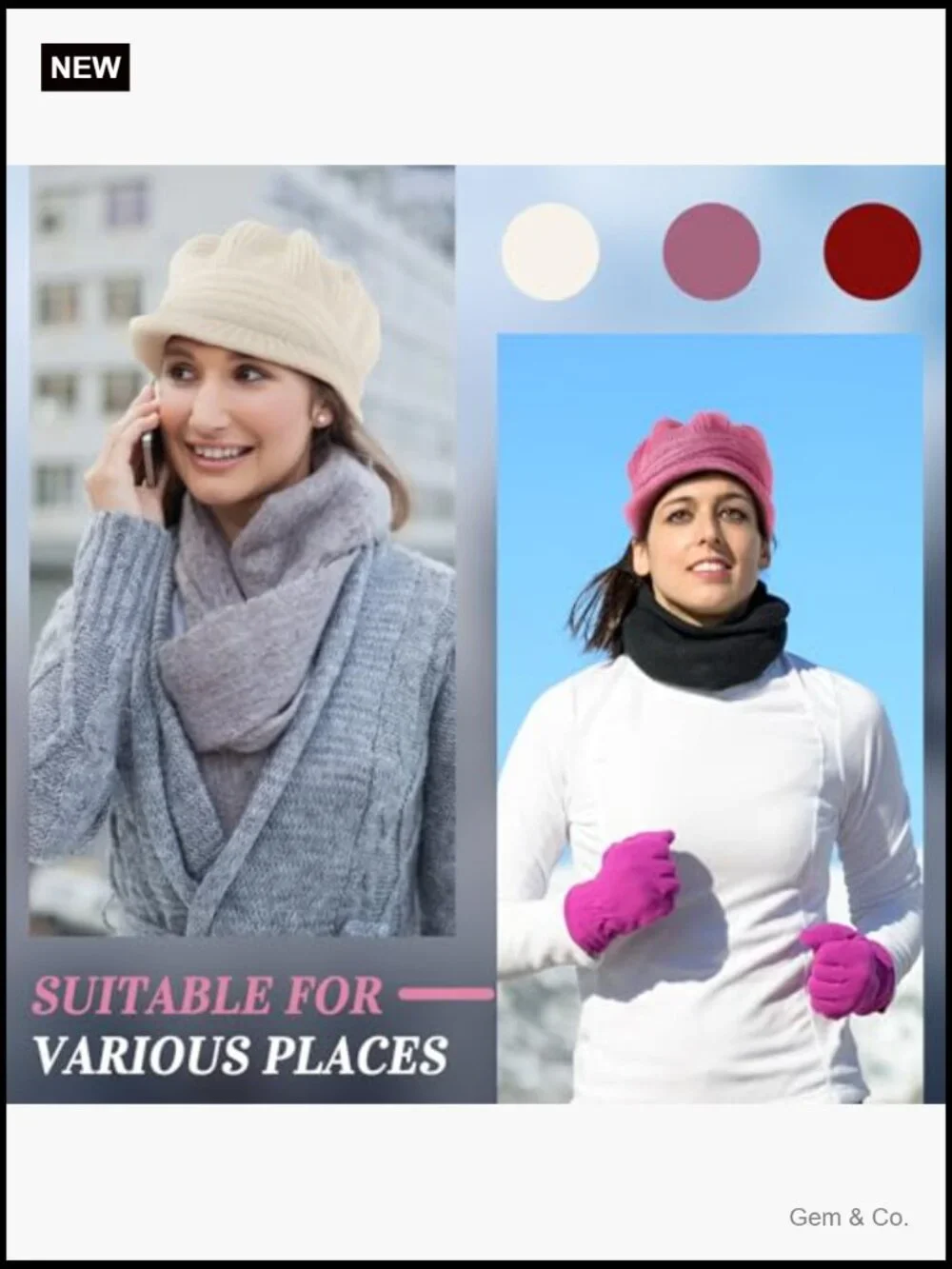 3 Pack Slouchy Knit Newsboy Beanies with Visor Winter Hats for Women